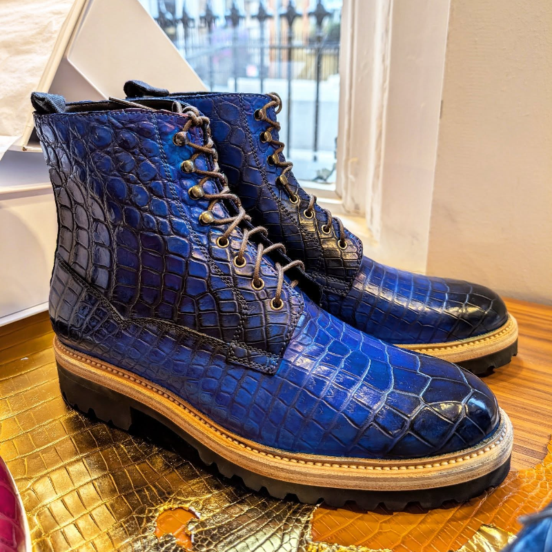 Handcrafted Crocodile Leather High-Top Boots