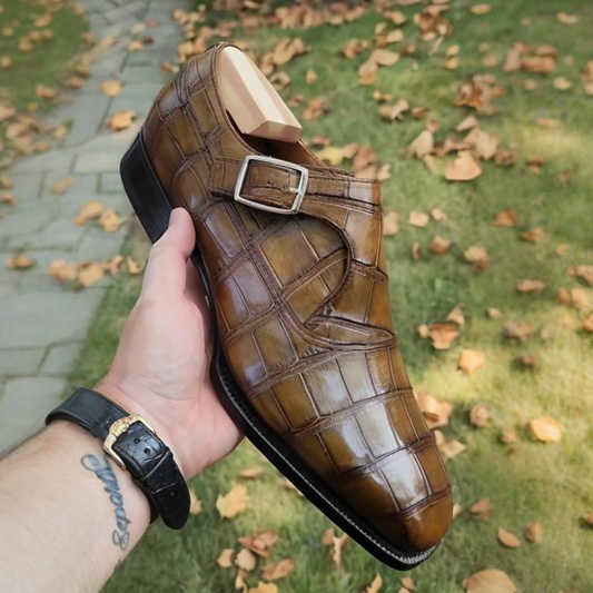 Handcrafted Crocodile Leather Monk Shoes