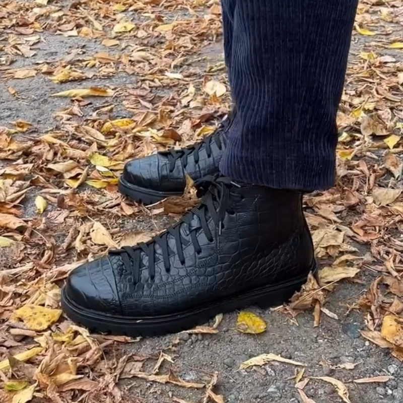 Men's Crocodile Leather High-Top Boots