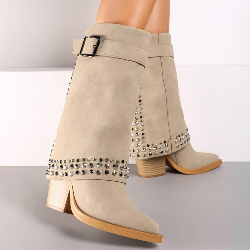 Glitter Appliquéd Block-heeled Boots