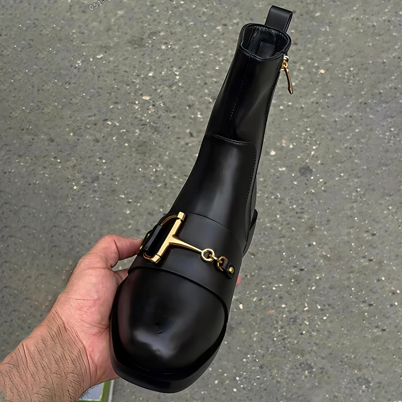 Metal Trim Side Zip Flat Boots