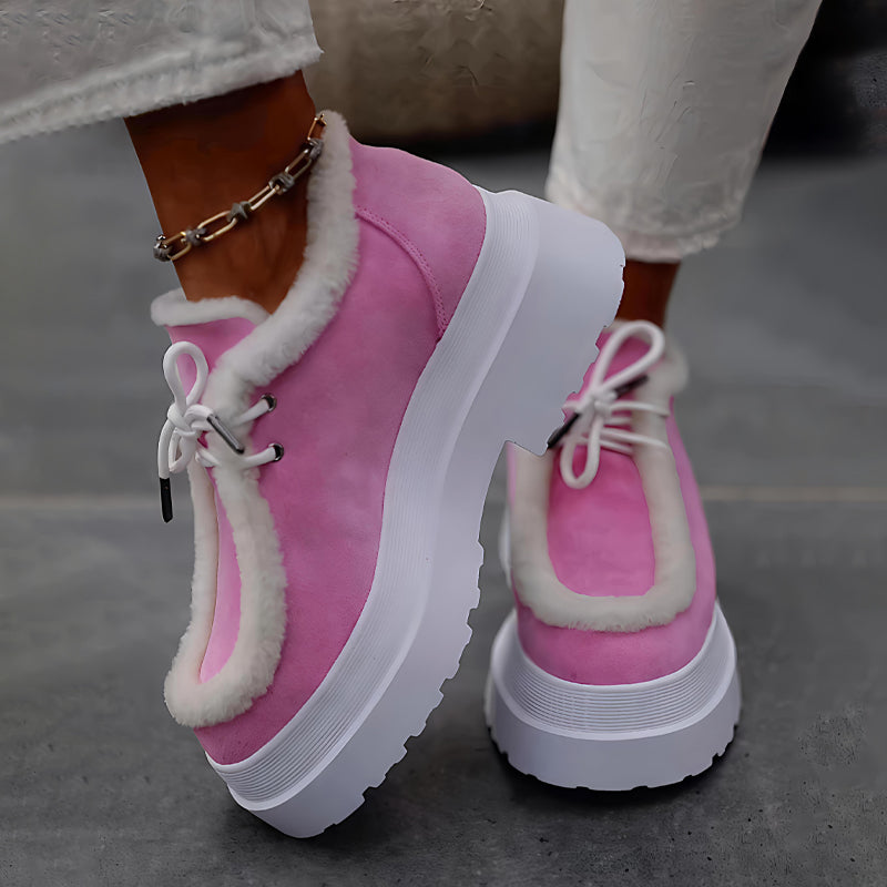 Lace-Up Woolly Platform Shoes