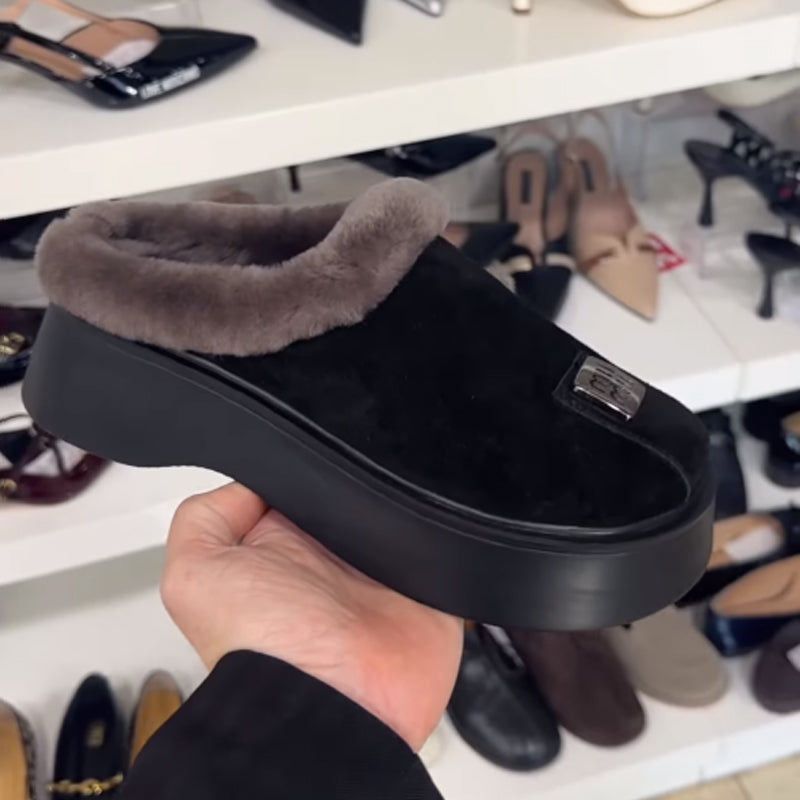 Round-head Velvet Platform Slippers