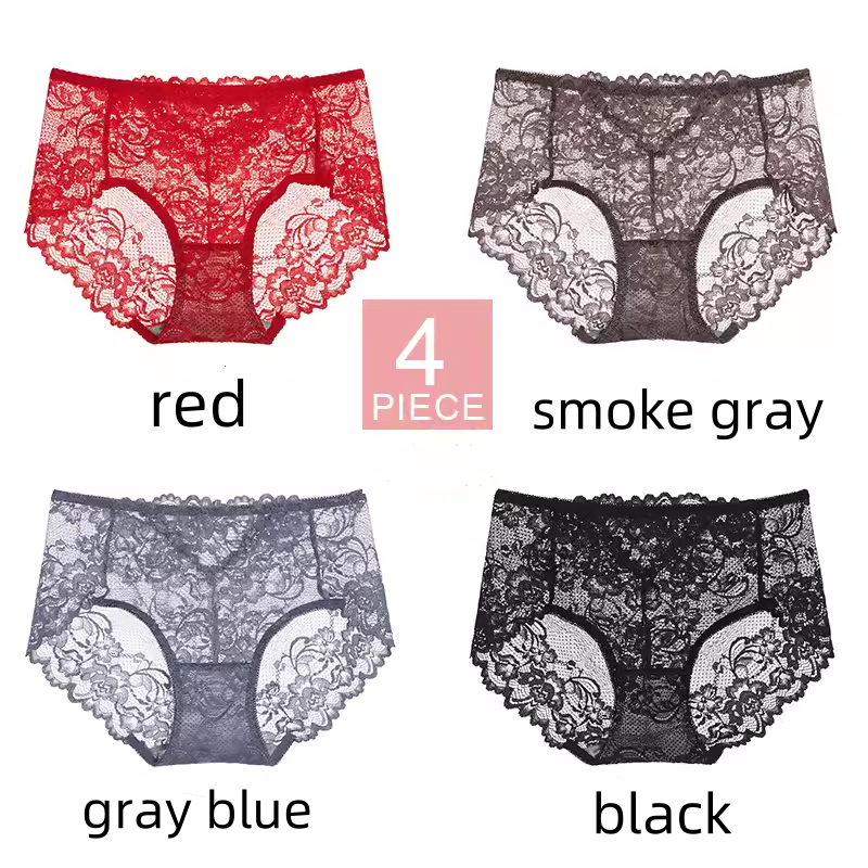 Sexy tummy-control panties for women mid-waist lace large size pure cotton antibacterial