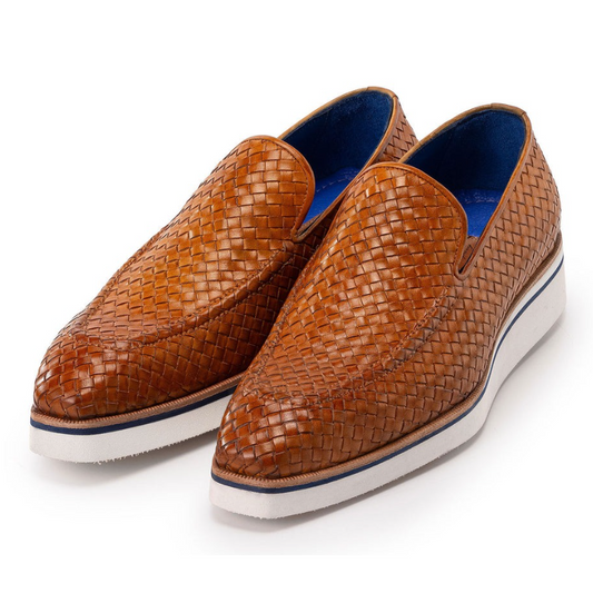 Men's Smart Casual Light Brown Woven Leather Loafers