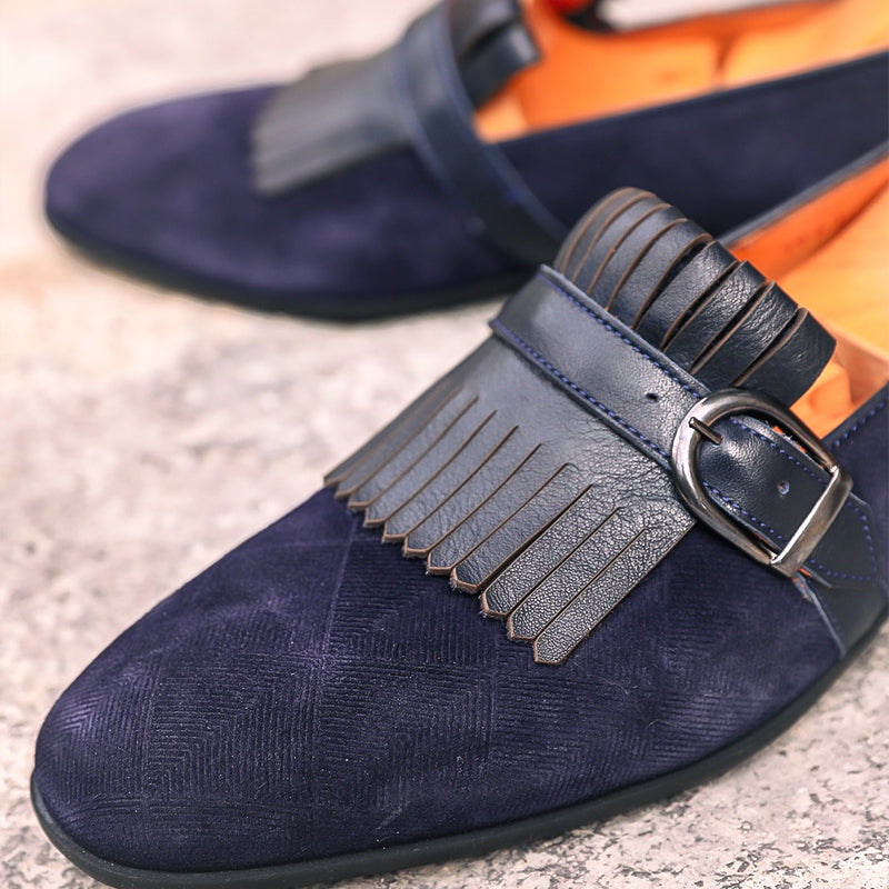 Navy Blue Tasseled Loafers Dress Shoes
