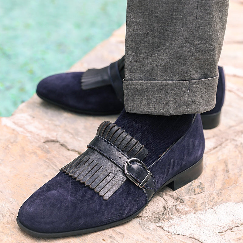 Navy Blue Tasseled Loafers Dress Shoes