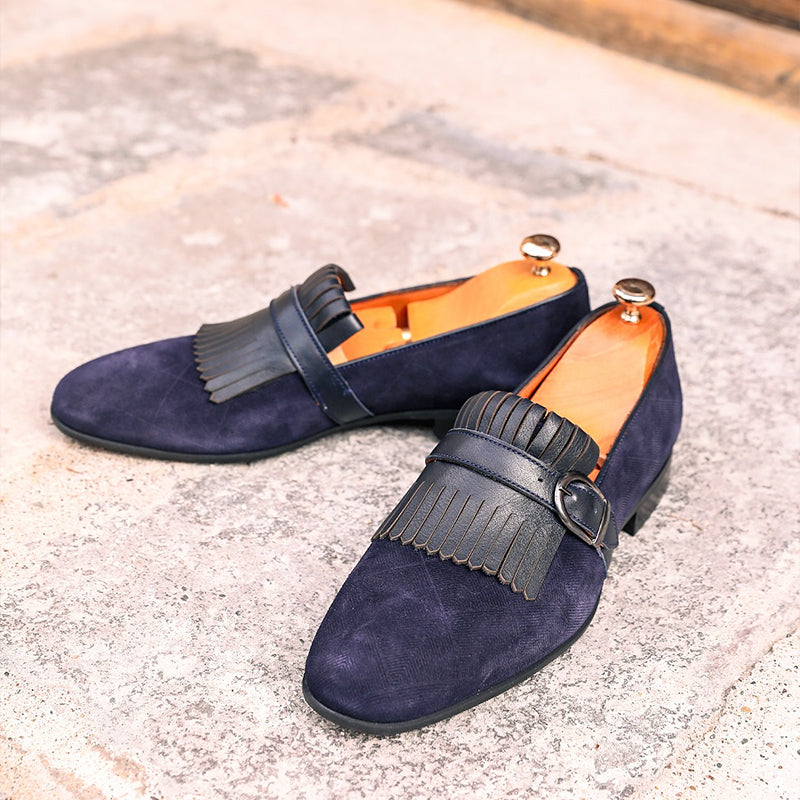 Navy Blue Tasseled Loafers Dress Shoes