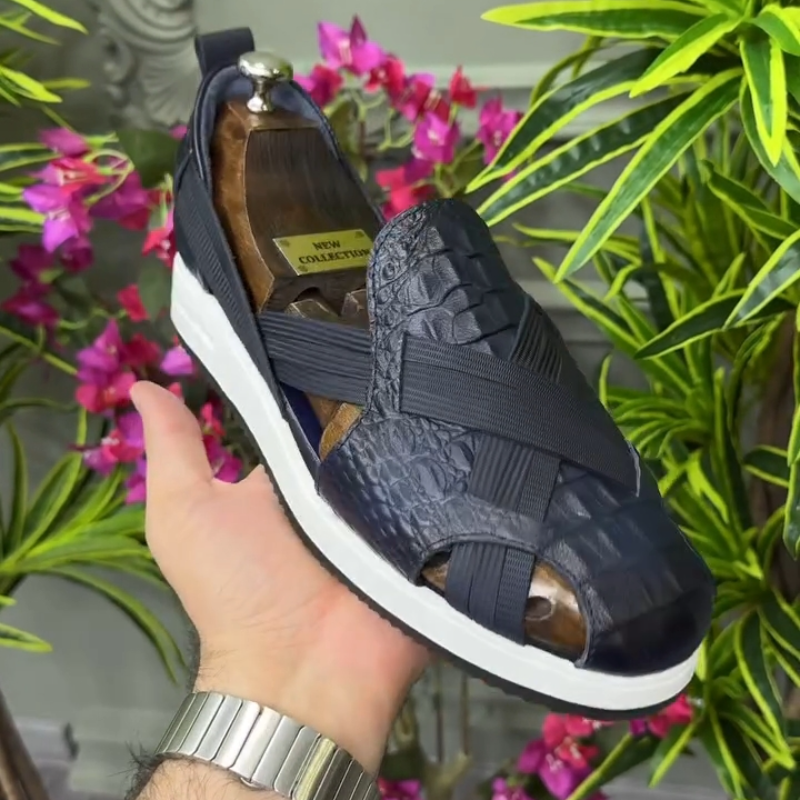 Men's Crocodile Black Sandals