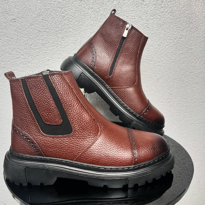 Genuine Leather Side-Zip Fleece-Lined Boots