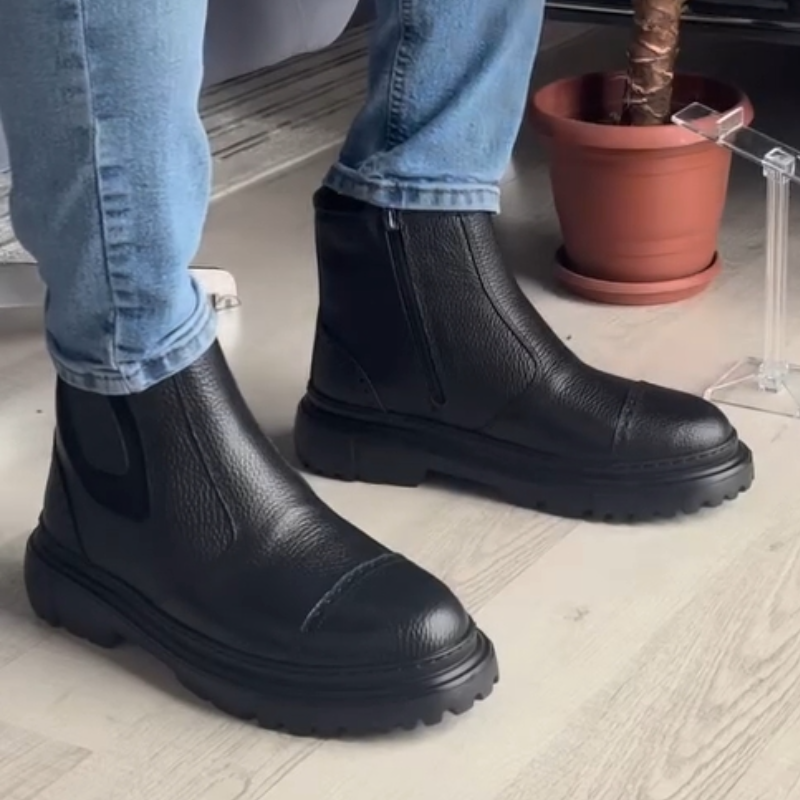 Genuine Leather Side-Zip Fleece-Lined Boots