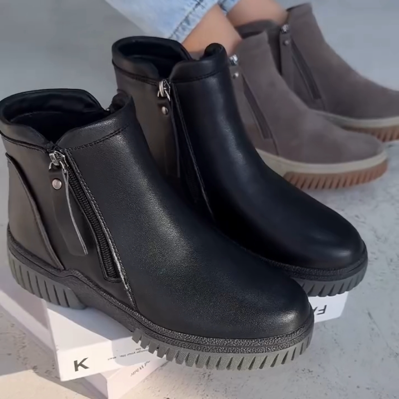 Double-Zip Fleece-Lined Ankle Boots