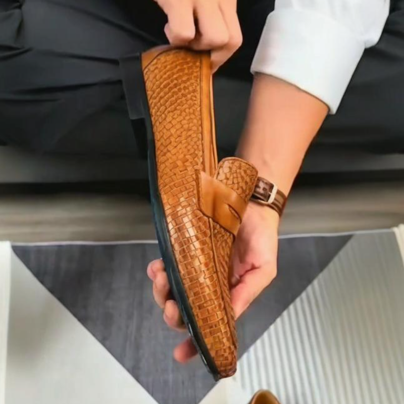 Handmade Men's Woven Brown Loafers