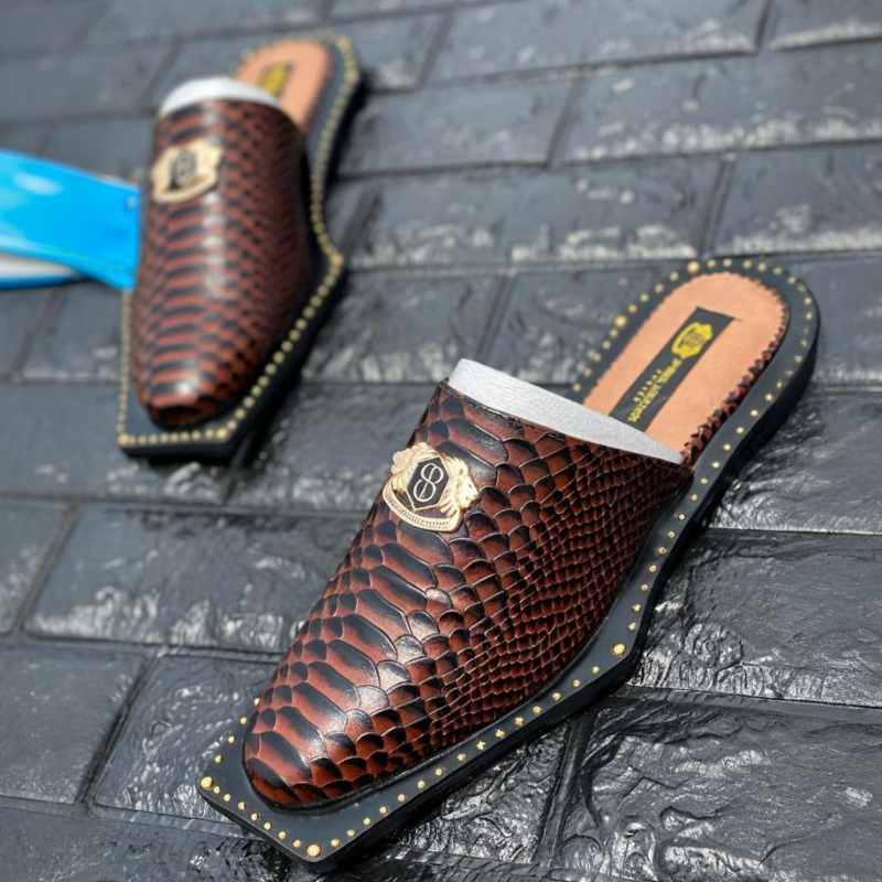 Handmade Crocodile Leather Casual Half Slippers