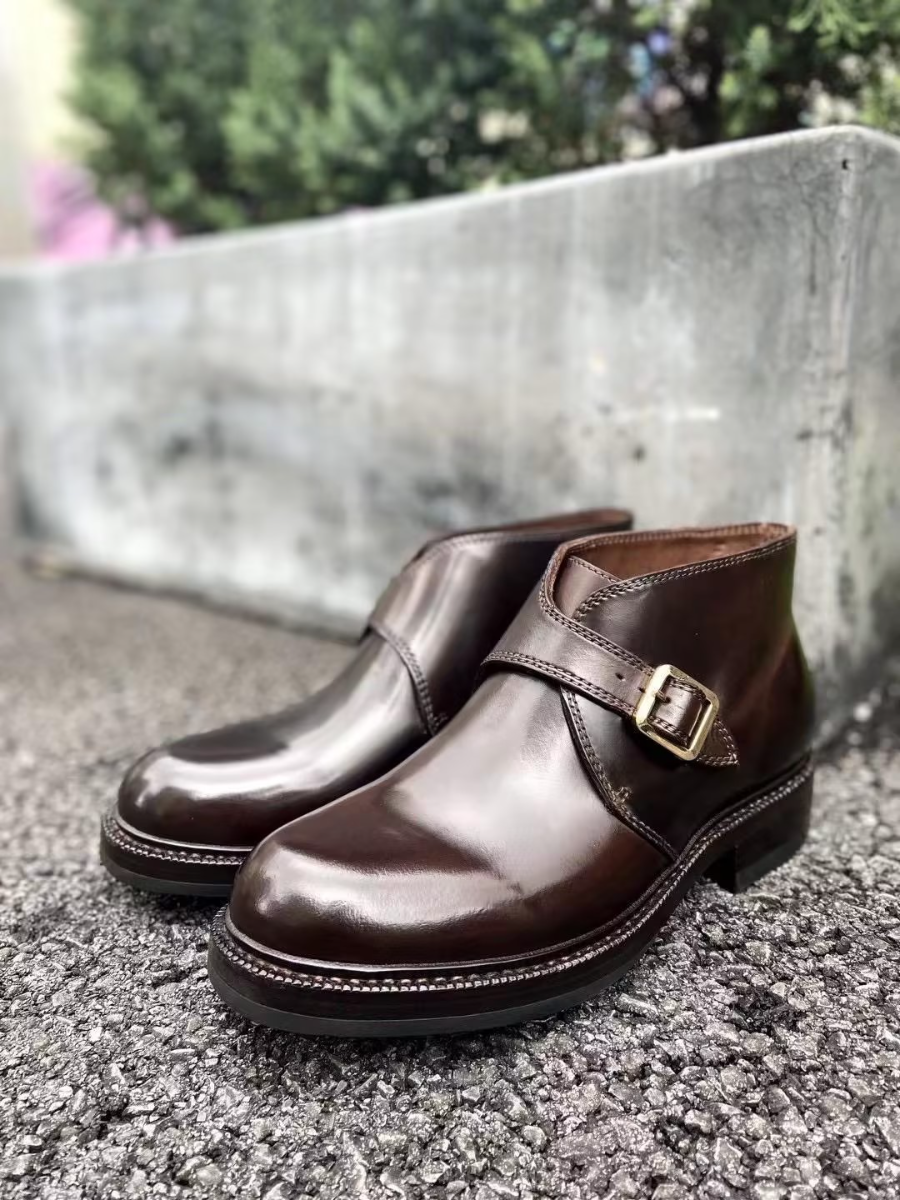 Italian Handmade Leather Monk Boots - Brown