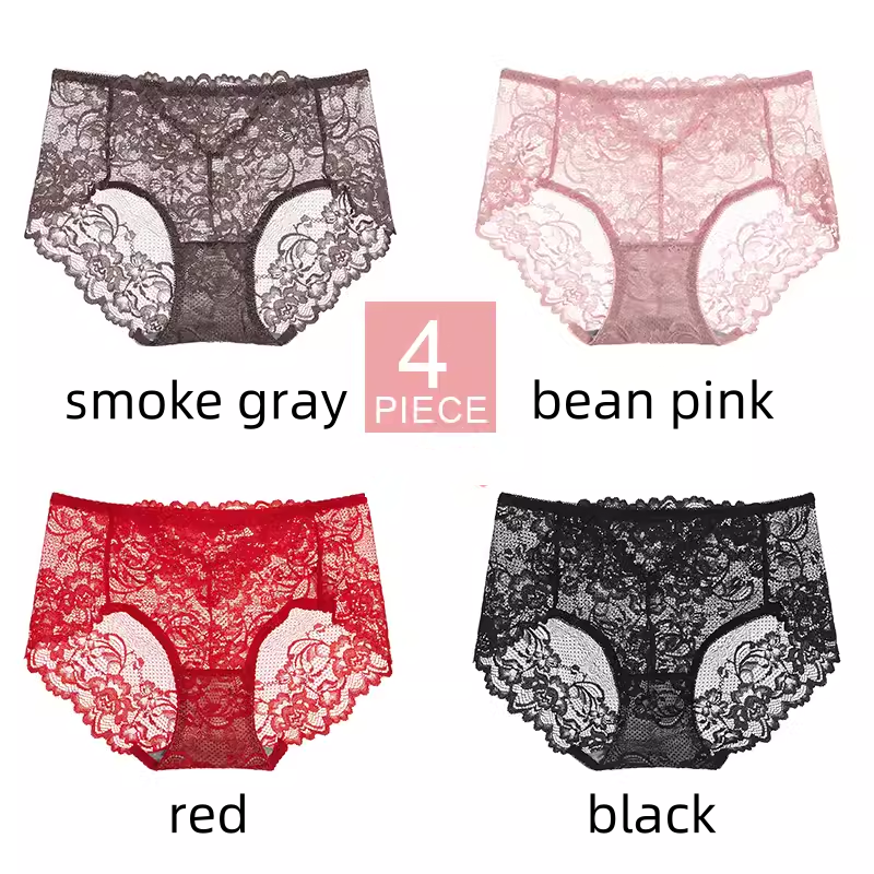 Sexy tummy-control panties for women mid-waist lace large size pure cotton antibacterial
