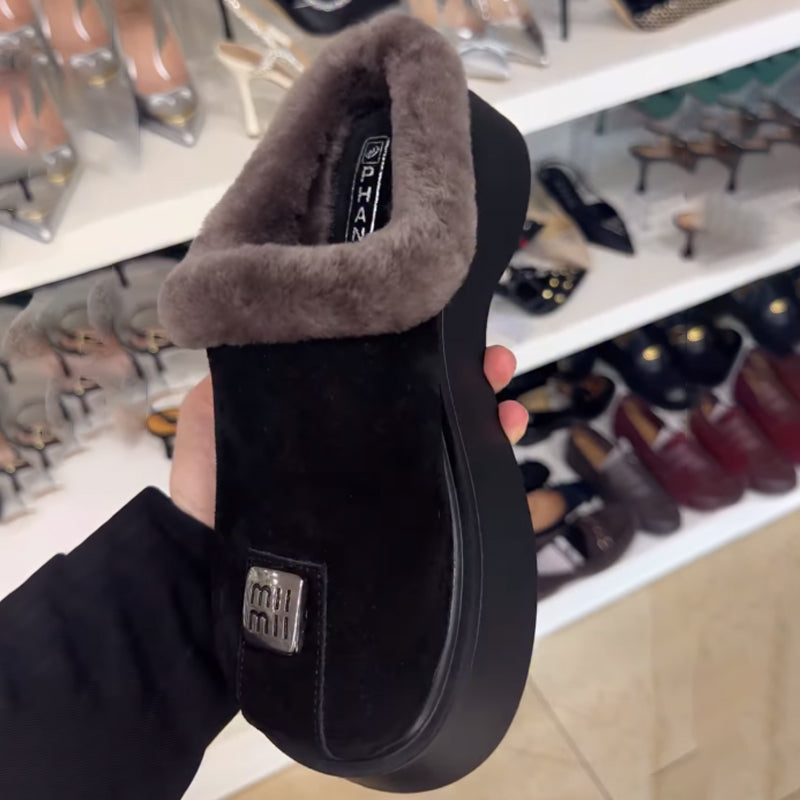 Round-head Velvet Platform Slippers
