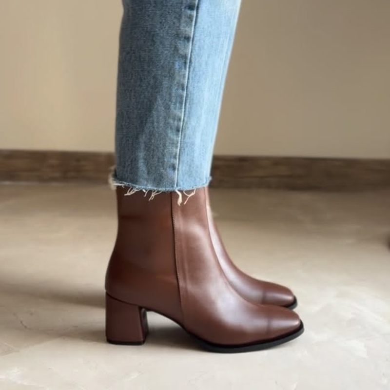Side-Zip Leather Mid-Heel Boots