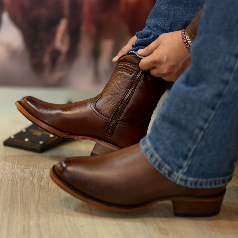 Men's Classic Western Leather Mid-Calf Boots