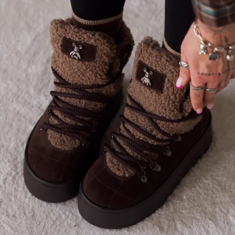 Women's Height-Increasing Lace-Up Fleece-Lined Boots