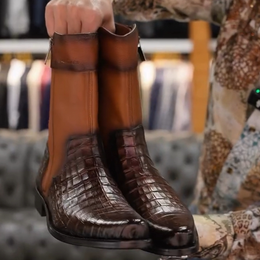 Double-Zip Western Mid-Calf Boots