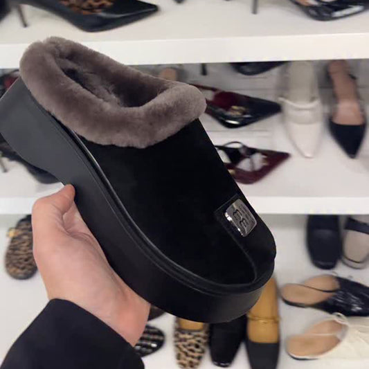 Round-head Velvet Platform Slippers