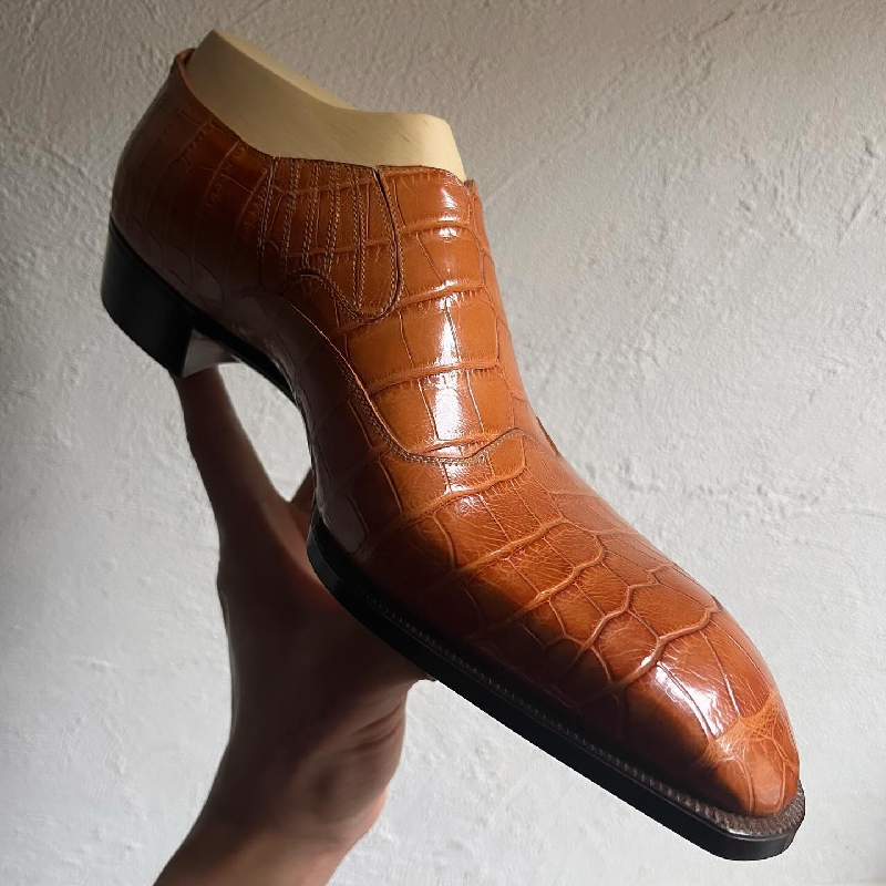 Men's Orange Crocodile Leather Oxfords