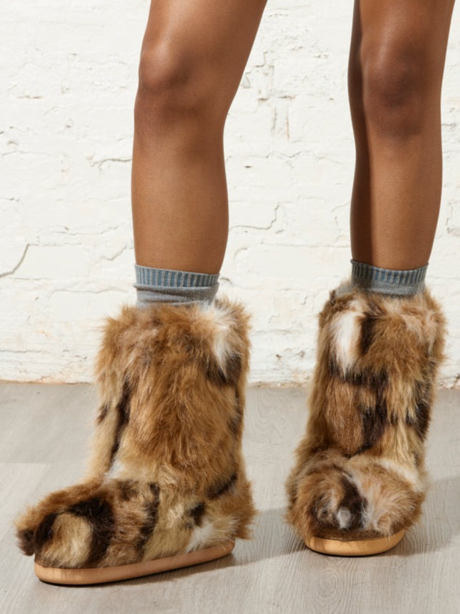 Brown Fur Flat Bootie