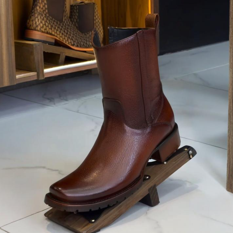 Men's Side Zipper Genuine Leather Mid-Calf Boots