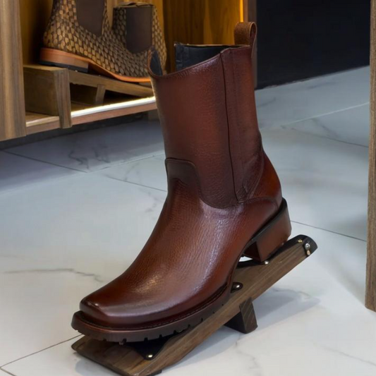 Men's Side Zipper Genuine Leather Mid-Calf Boots