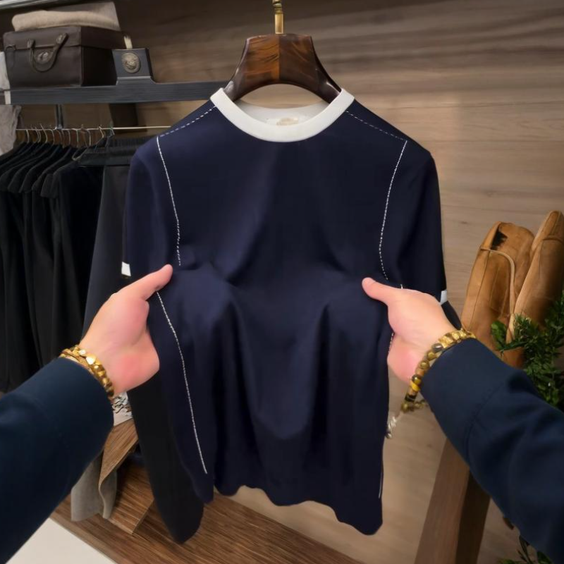 Men's Navy Knit Short Sleeve