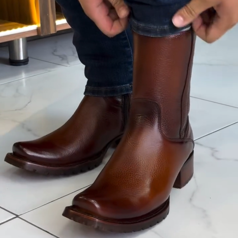 Classic Calfskin Side Zipper Cowboy Boots