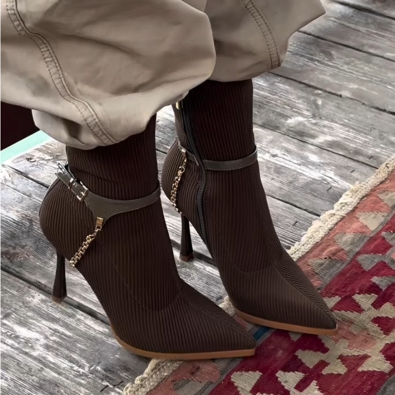 Women's Brown Fashion Mid-Heel Boots
