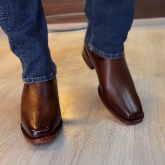 Brown Genuine Leather Ankle Boots