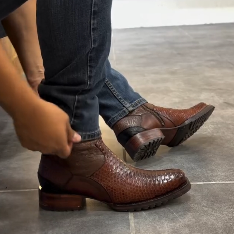 Men's Classic Brown Side-Zip Cowboy Boots