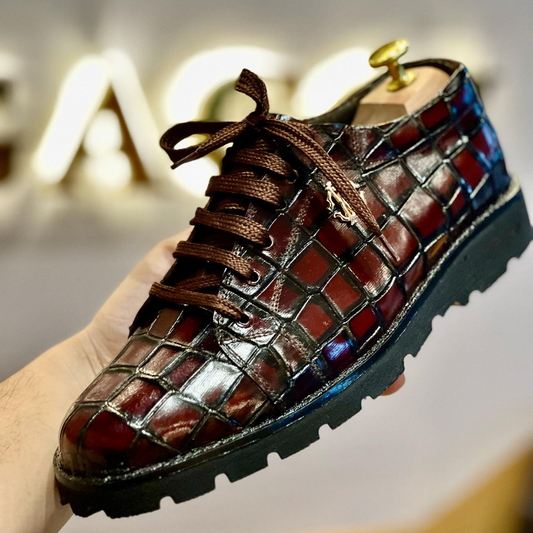 Reddish Brown Crocodile Leather Board Shoes