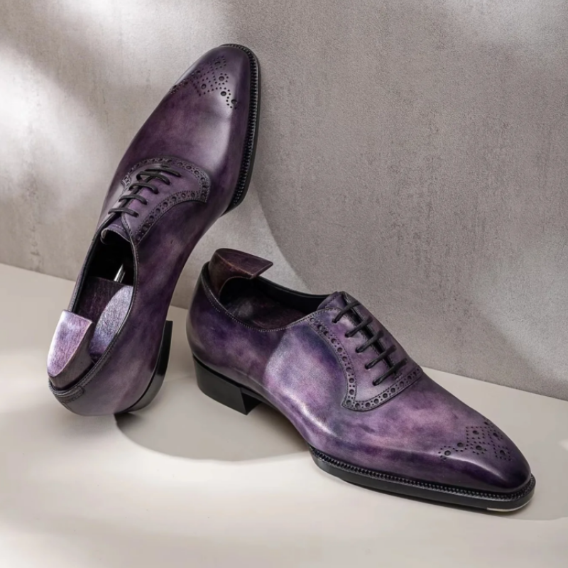 Handmade Calfskin Purple Oxfords