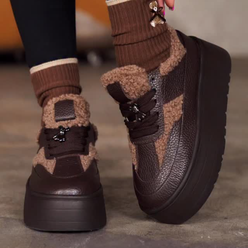 Women's Thick-Soled Fleece-Lined Lace-Up Shoes