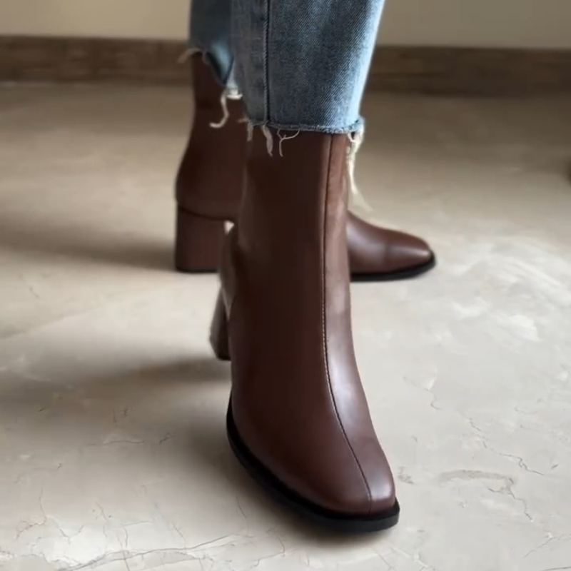Side-Zip Leather Mid-Heel Boots