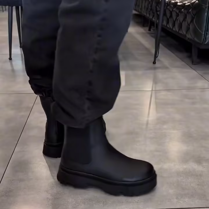 Men's All-Black Genuine Leather Chelsea Boots