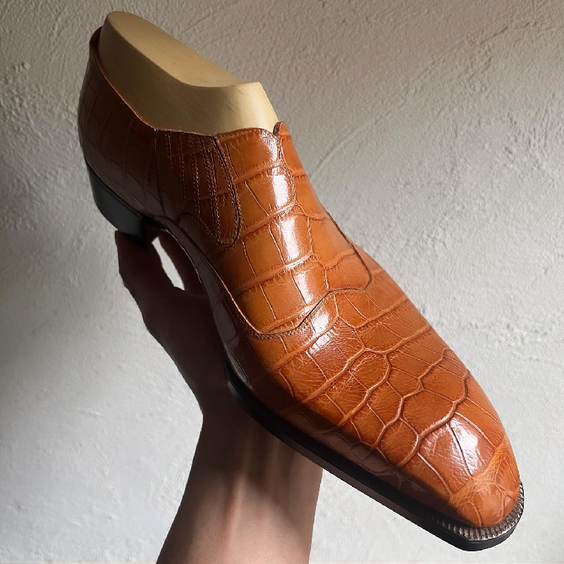 Men's Orange Crocodile Leather Oxfords