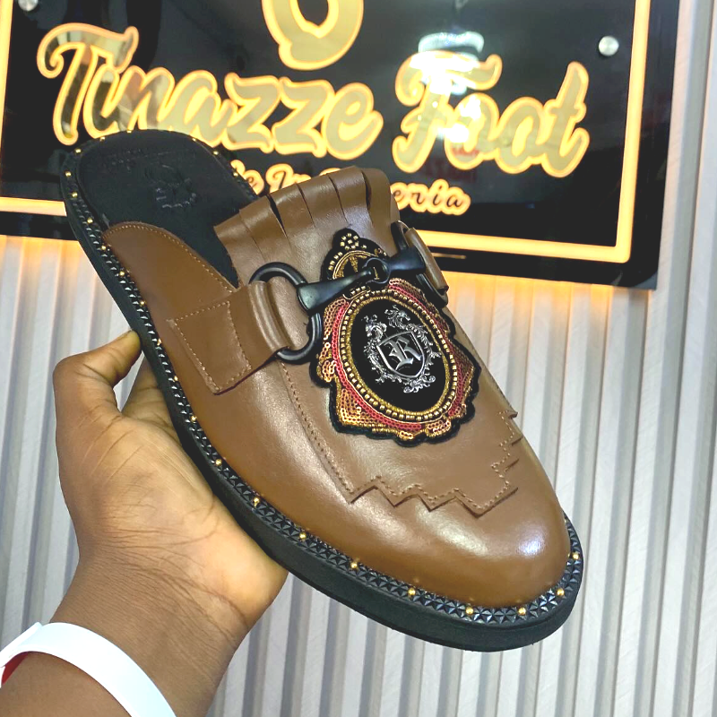 Handmade Brown Calfskin Half Slippers
