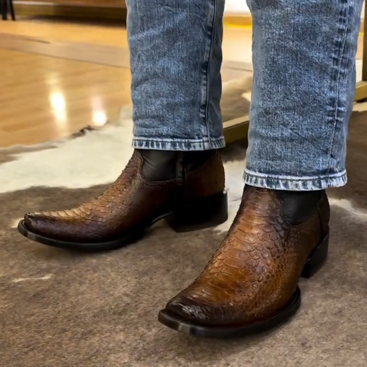 Side-Zip Crocodile Leather Mid-Calf Boots