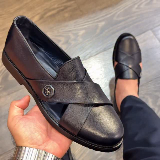 Leather Black Crossover Sandals