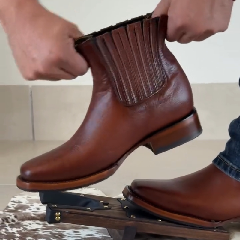 Men's Brown Stretch Genuine Leather Ankle Boots