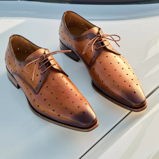 Perforated Plain Toe Lace-Up Shoes