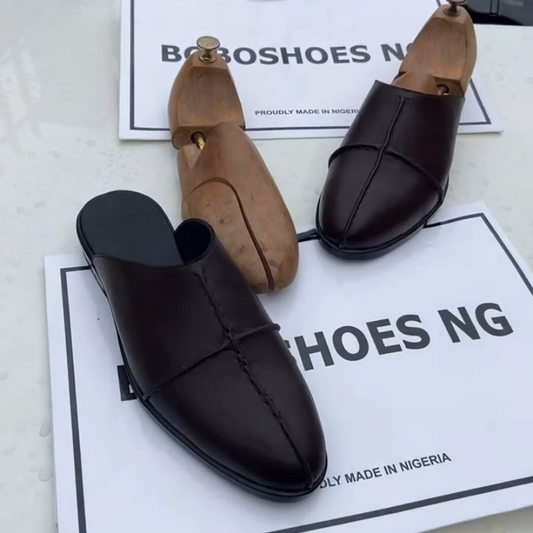 Handmade Dark Brown Leather Half Slippers