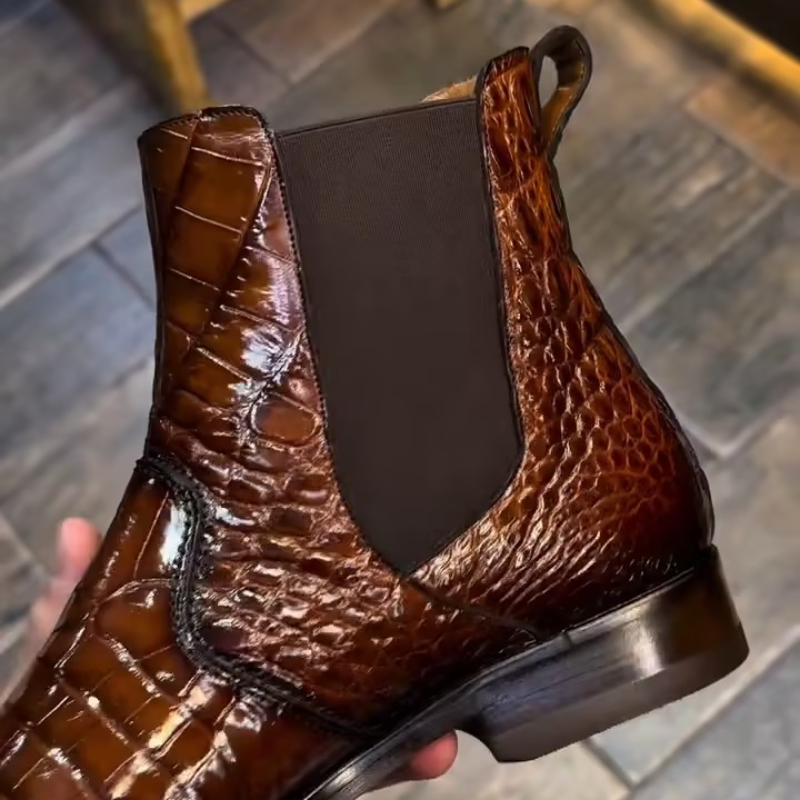 Handcrafted Crocodile Leather Chelsea Boots