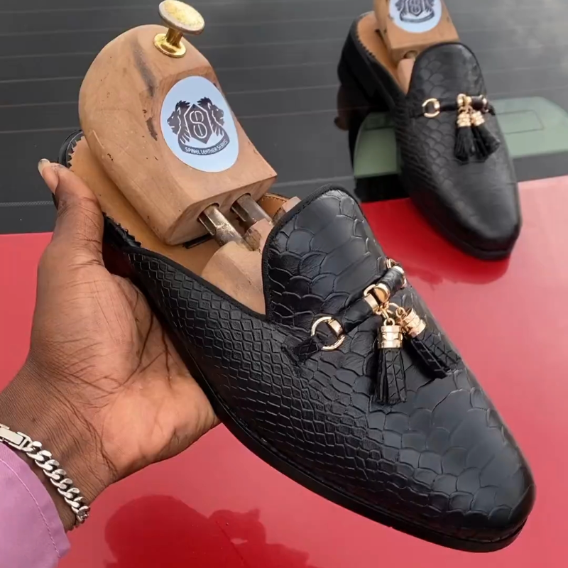 Handmade Crocodile Leather Fringe Half Slippers