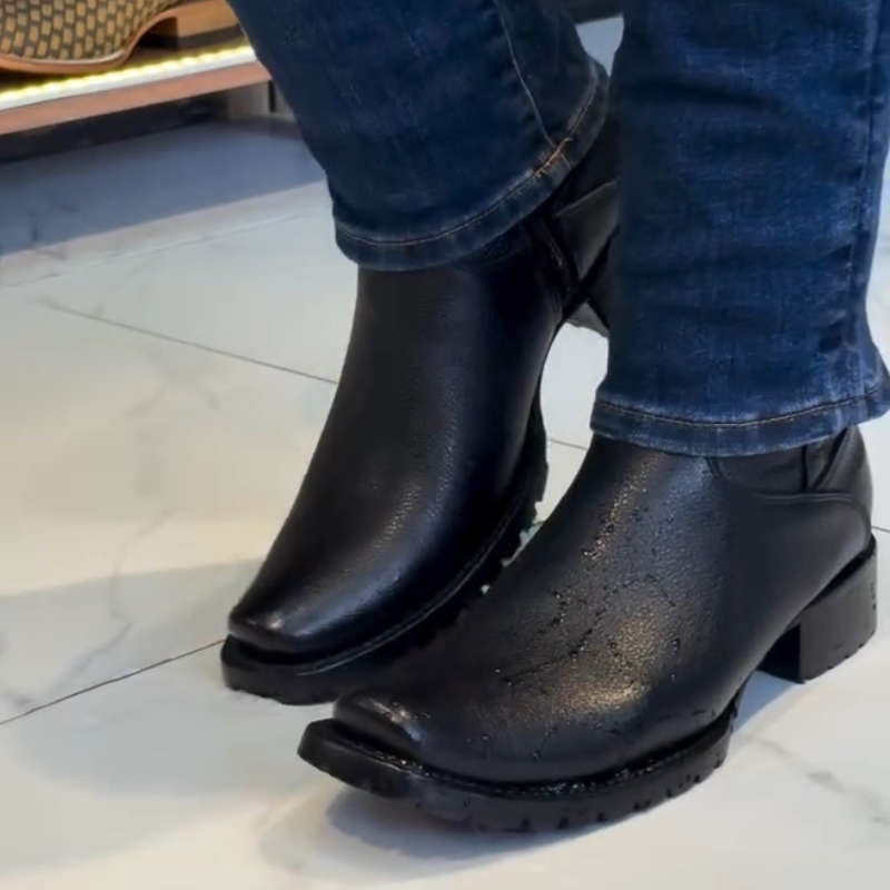 Men's Side Zipper Genuine Leather Mid-Calf Boots